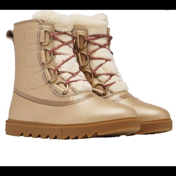 Sorel NWT Joan of Arc Next Lite Lux Gold Leather Boots 8 - Picture 3 of 9